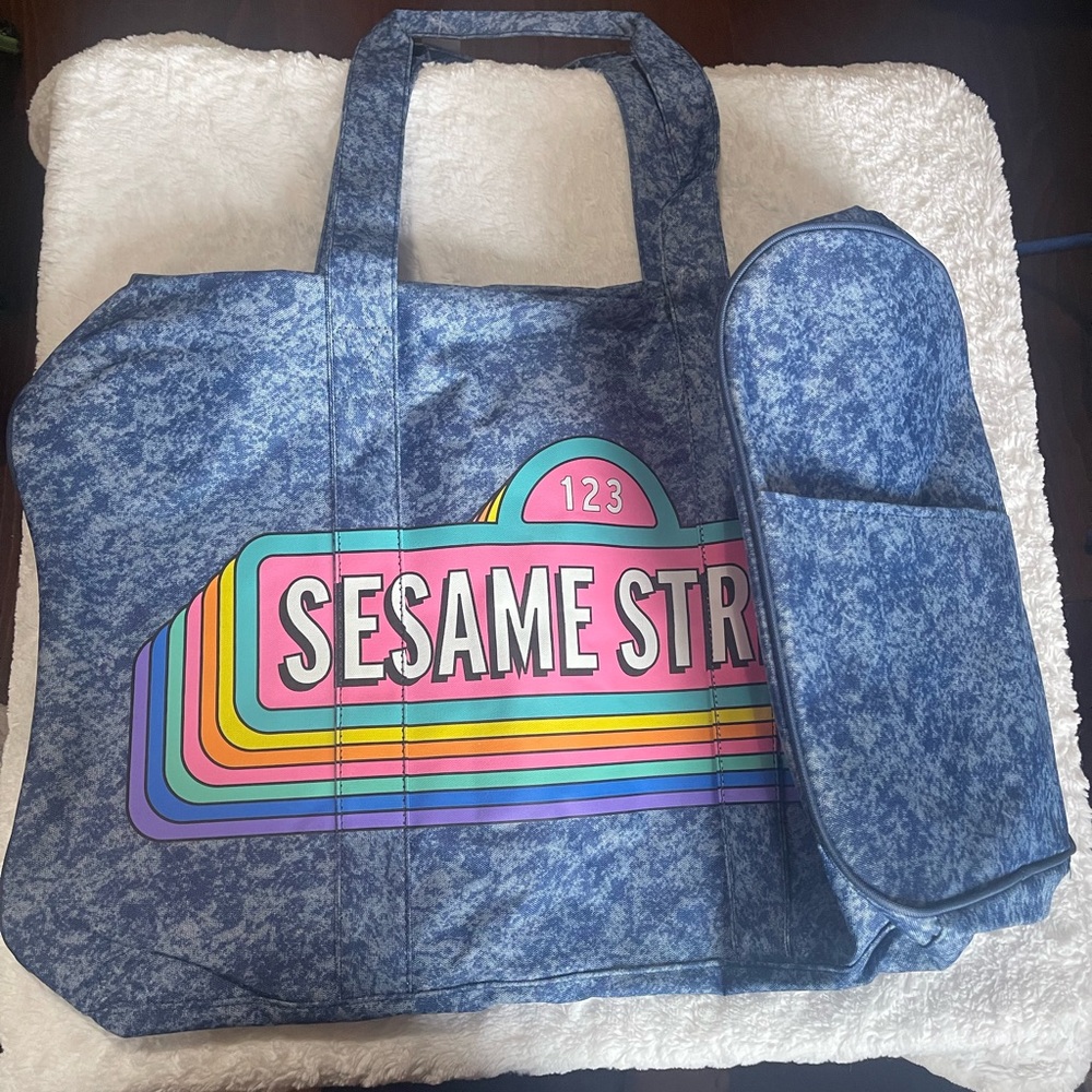NWT - 123 Sesame Street / Sesame Street Workshop Denim Duffel Bag Multi Colors